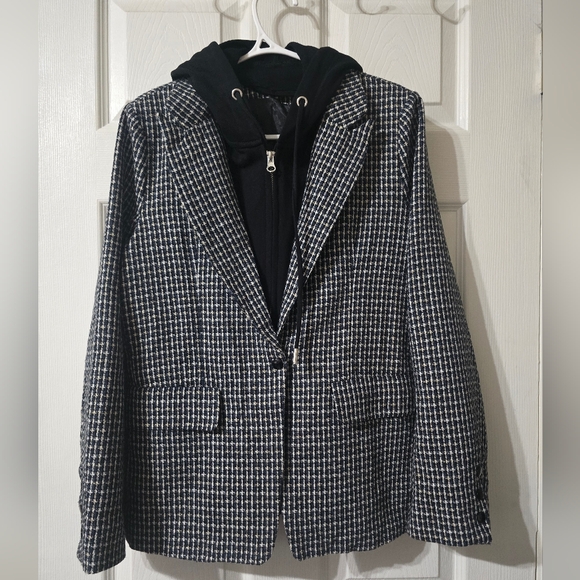 Elan Harper Hoodie Dickie Blazer, Black & White Plaid, Preppy Grunge, Sz Small. - Picture 3 of 15
